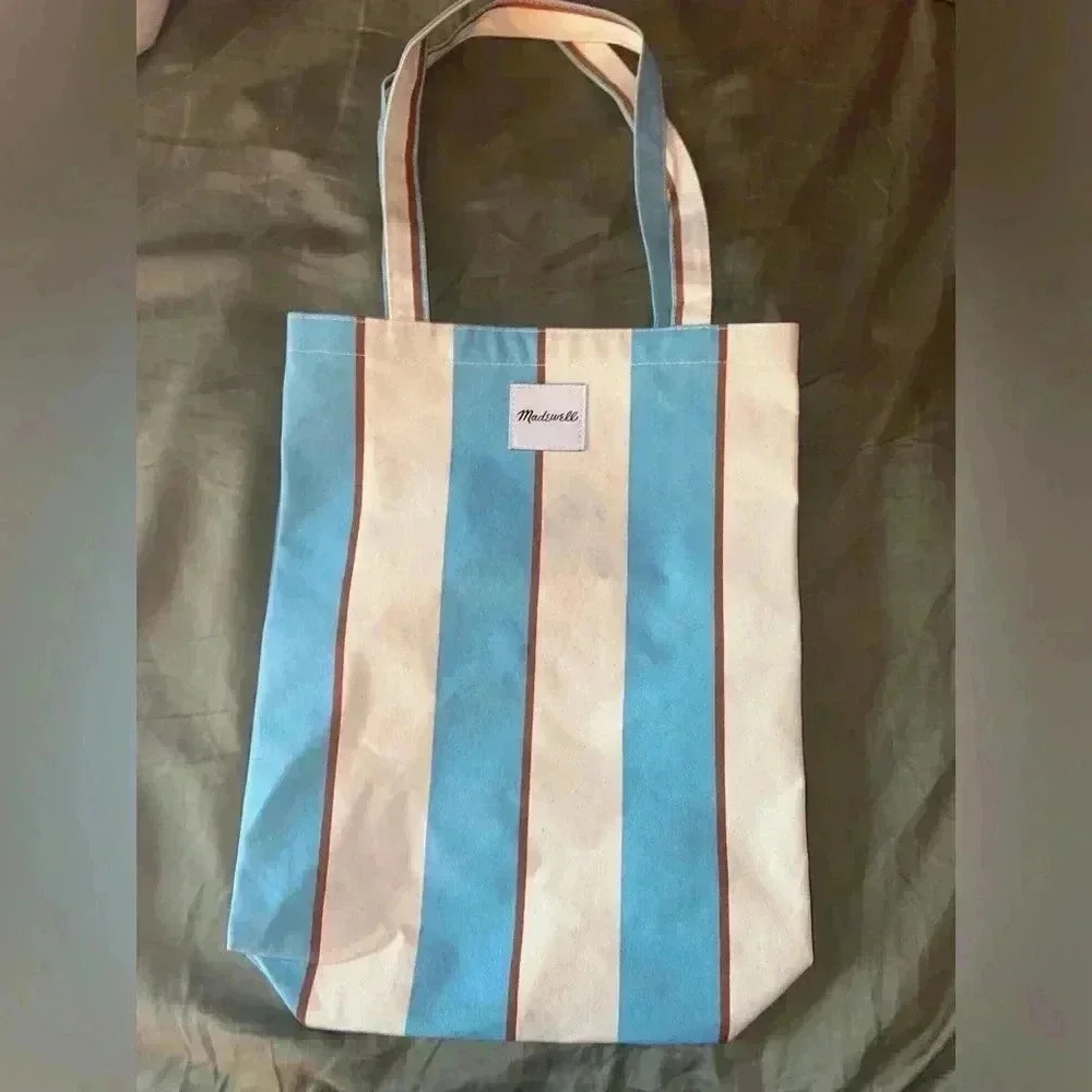 Madewell Blue and Cream Striped Canvas Tote Bag